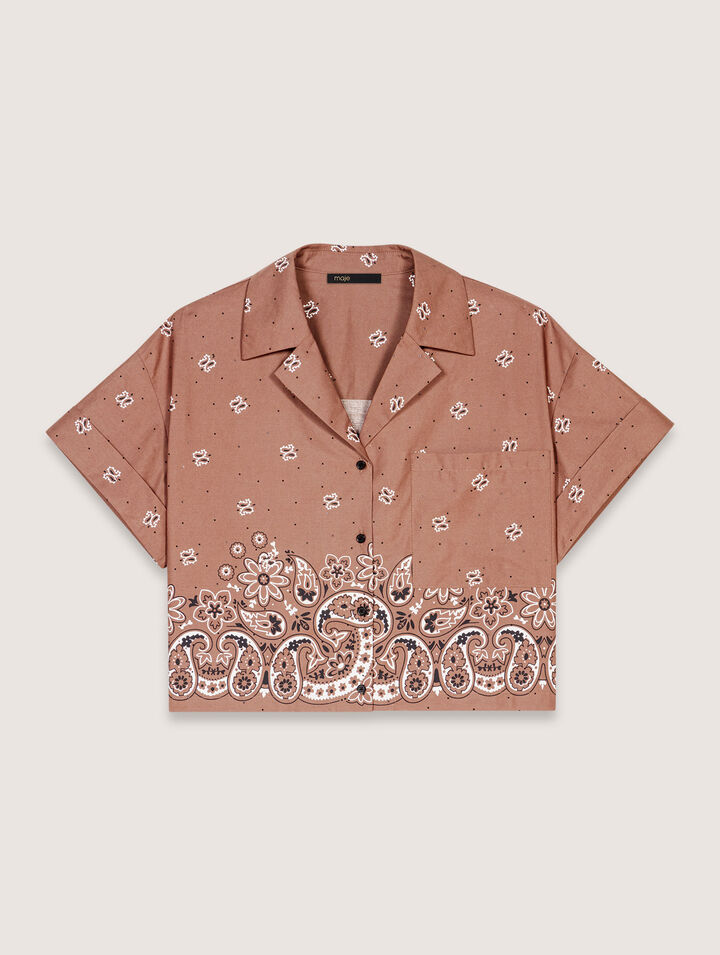 Kurze gemusterte Bluse mit Strass