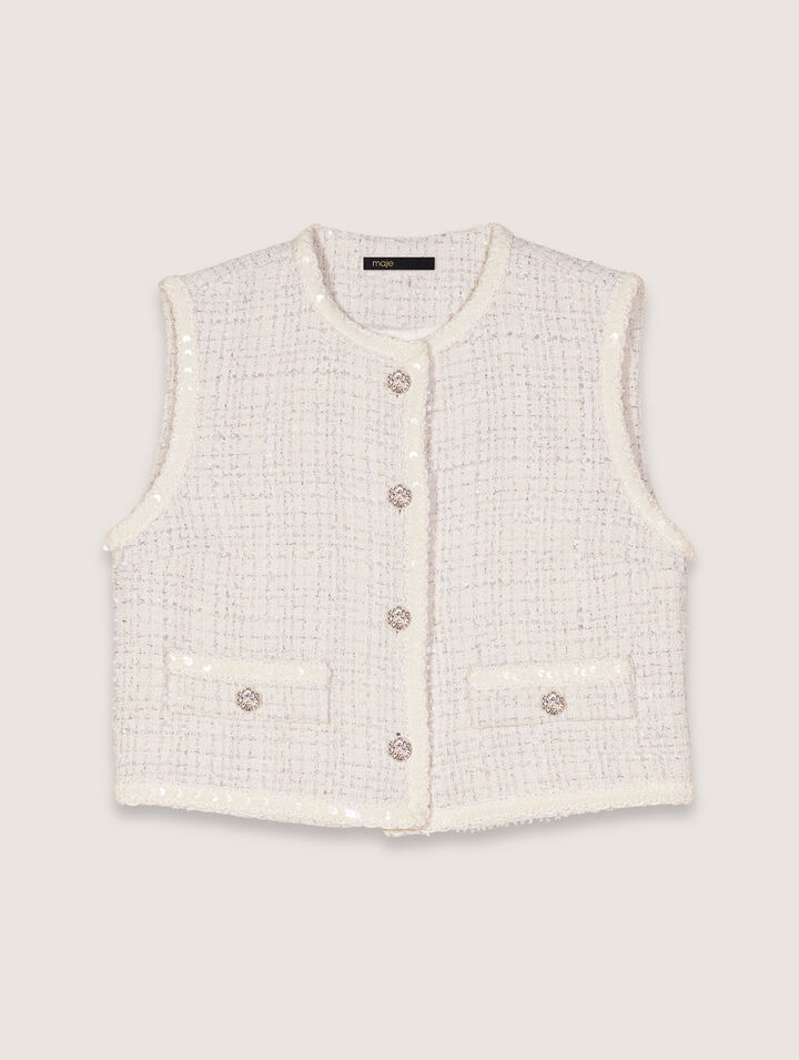 Weste aus Tweed mit Pailletten