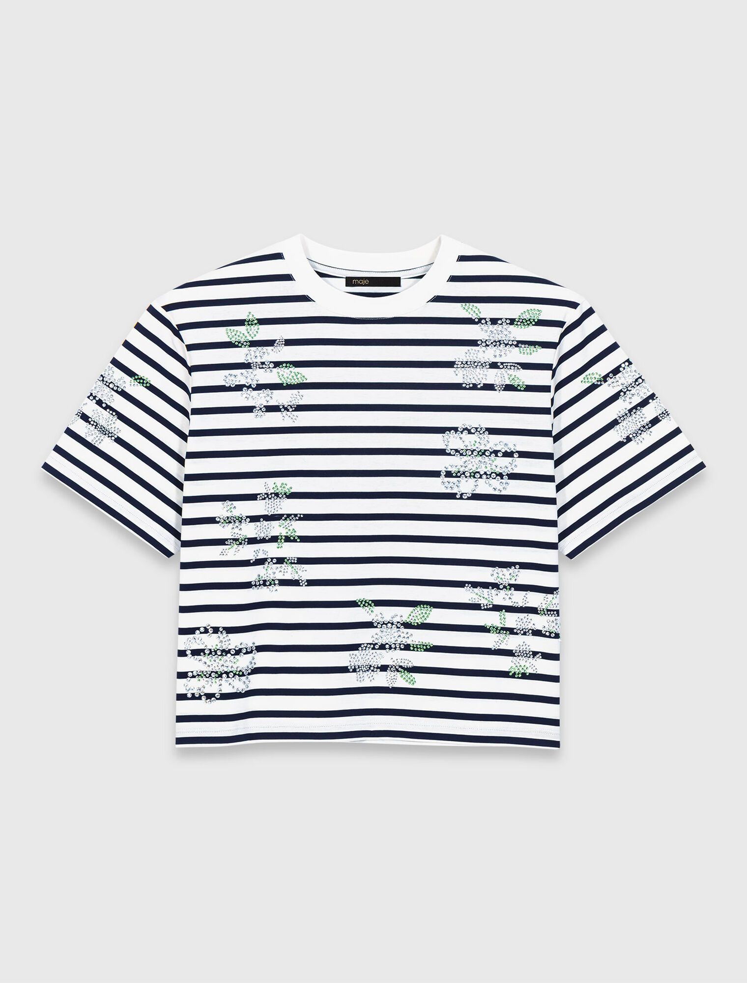 Gestreiftes Shirt mit Strassblumen