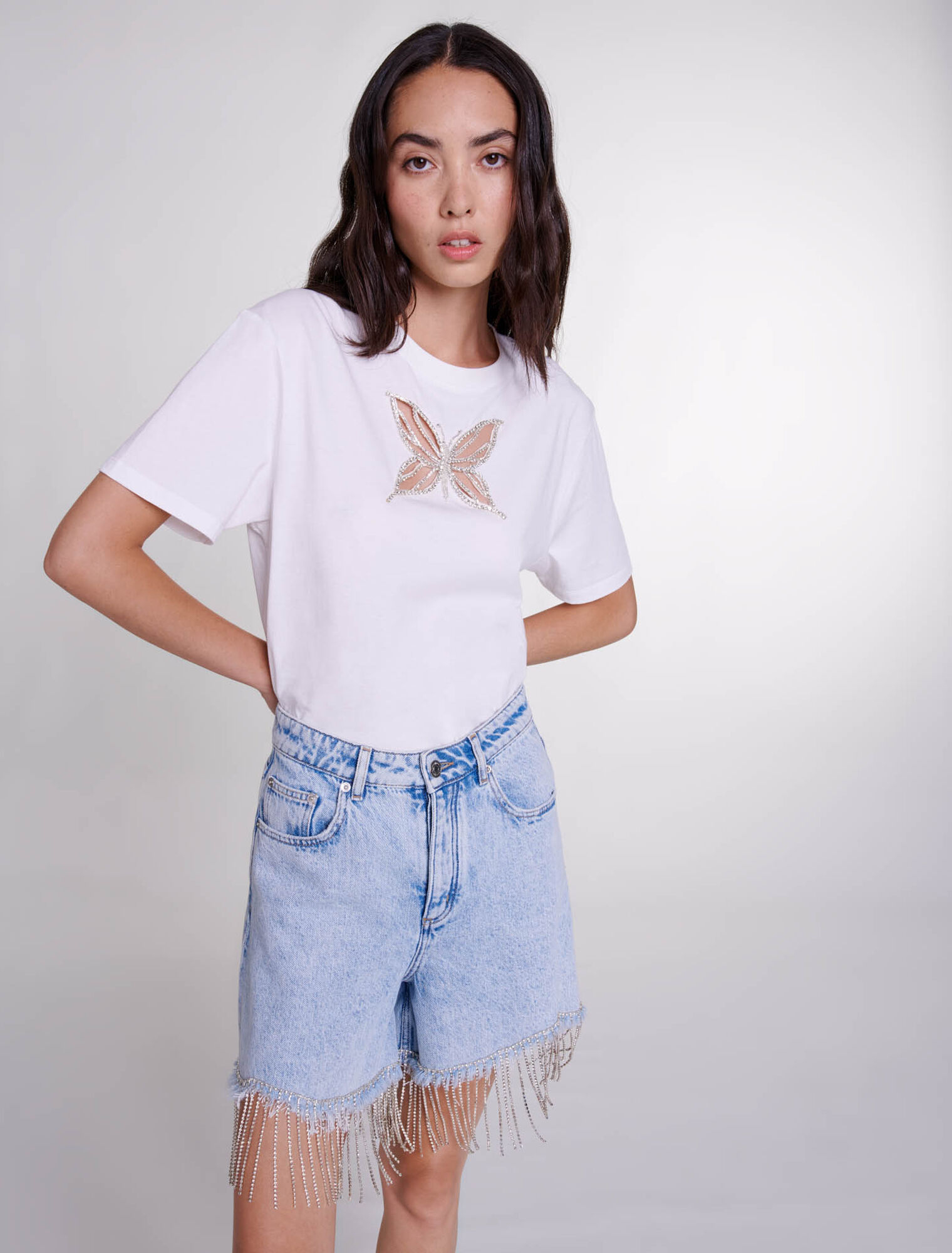 Denimshorts mit Strass