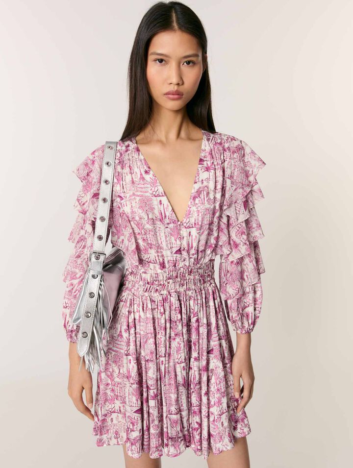 Bedrucktes Kleid mit Volants