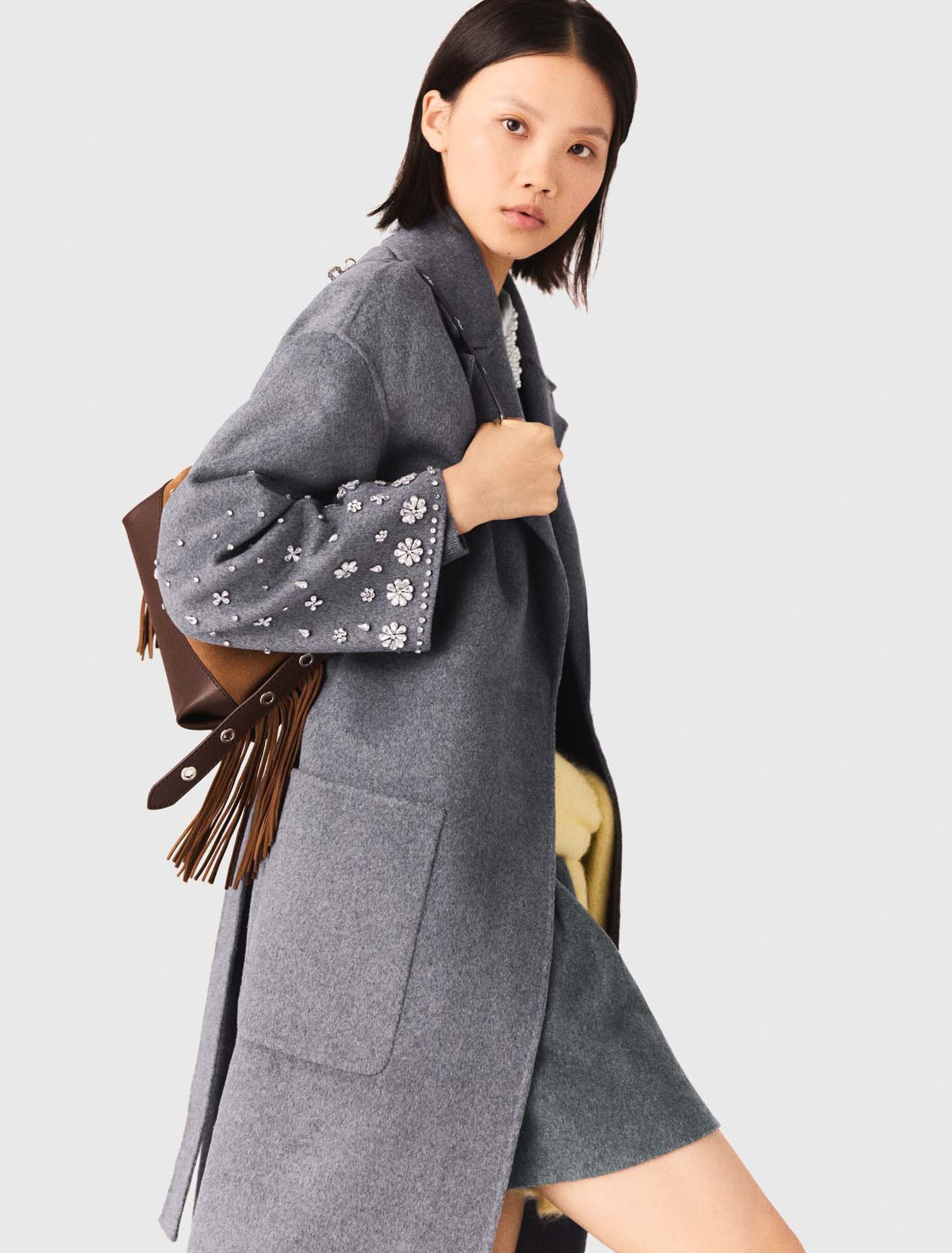 Langer Doubleface-Mantel mit Strass