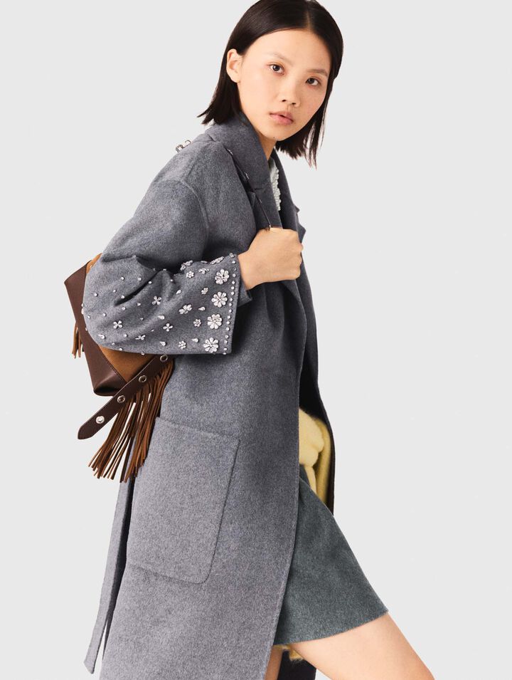 Langer Doubleface-Mantel mit Strass