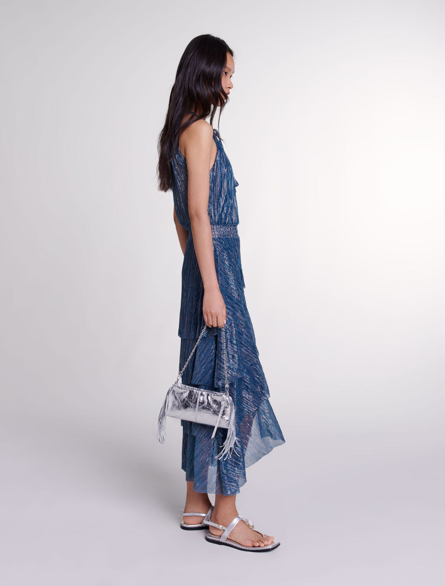 Langes Lamee-Kleid mit Volants