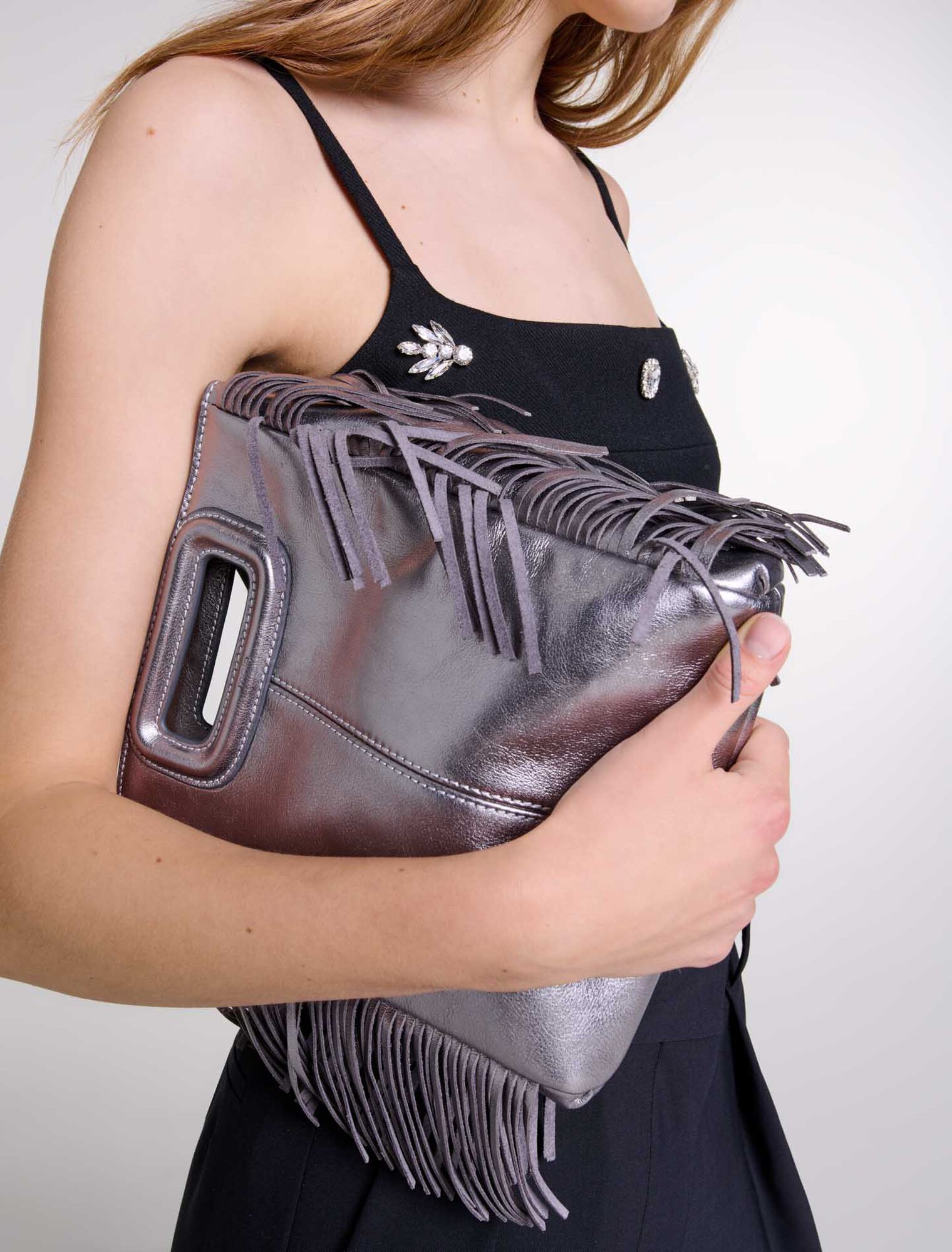 Ledertasche M in Gunmetal