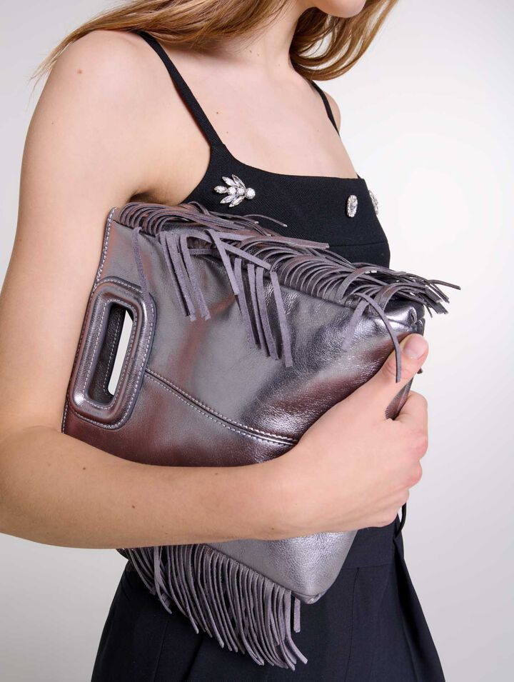 Ledertasche M in Gunmetal