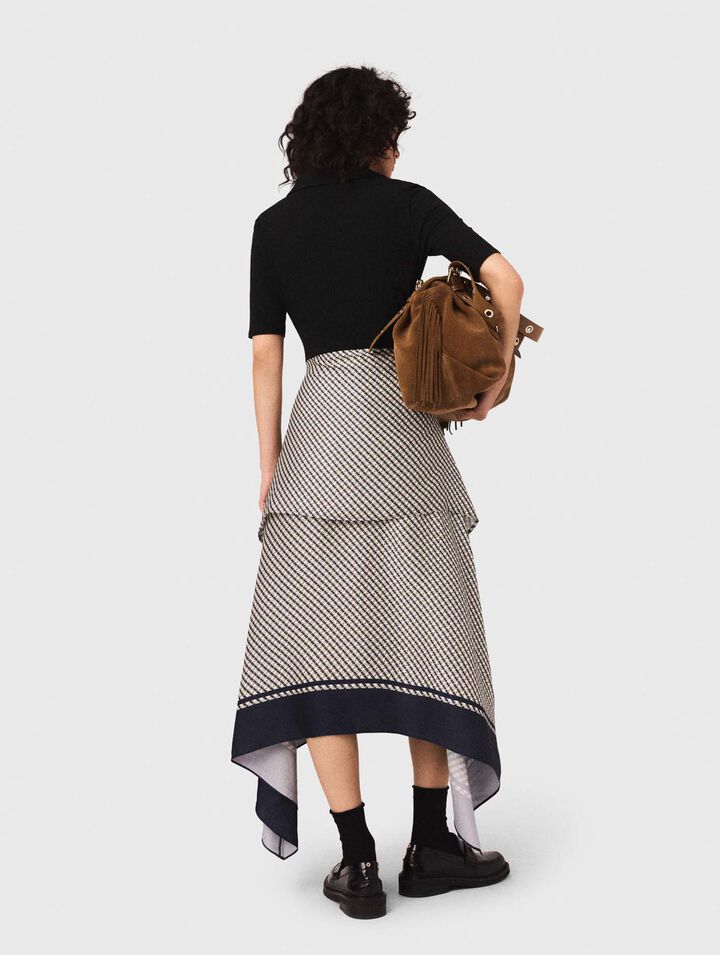 Bi-Material-Kleid mit Print