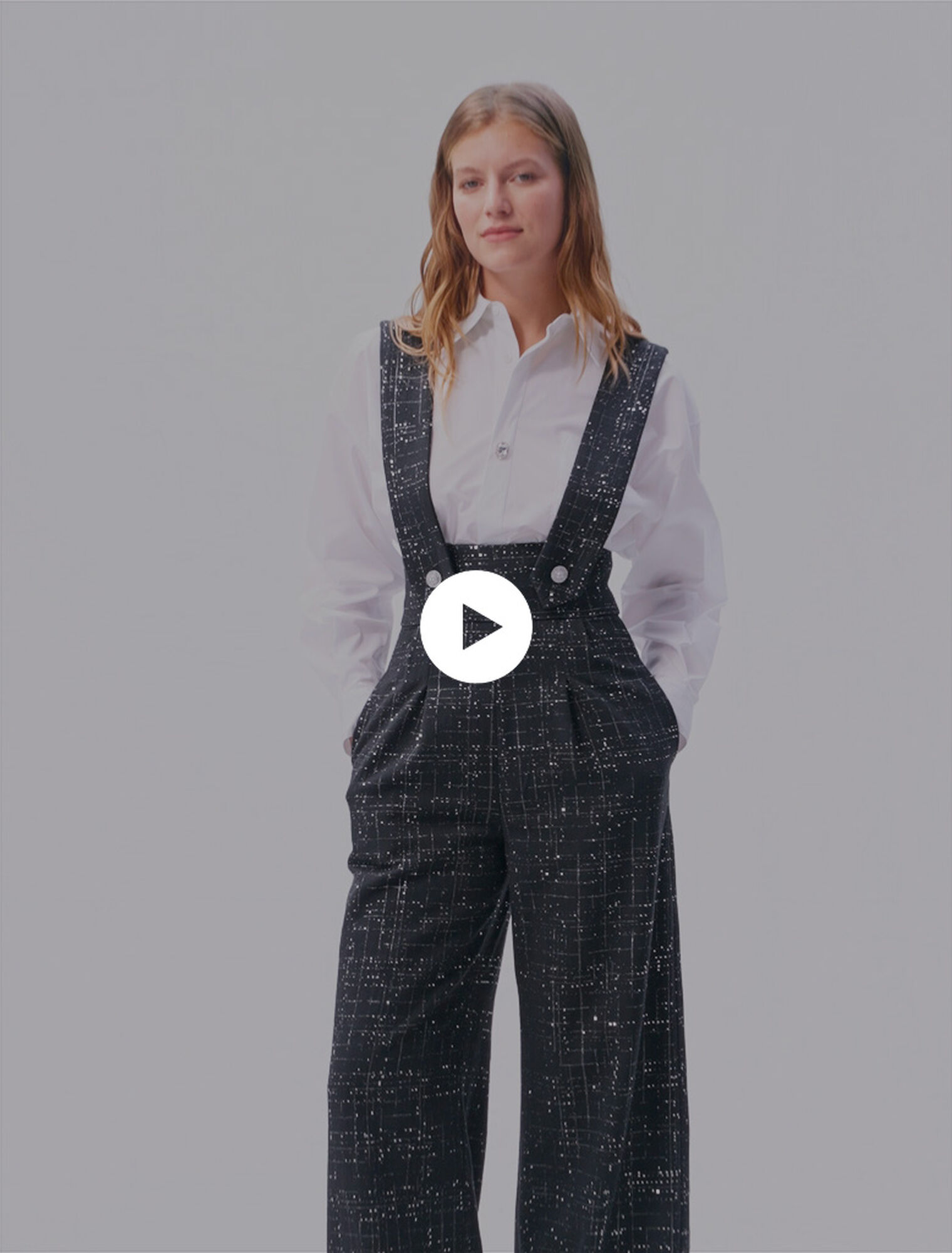Weite Tweedhose mit Trägern