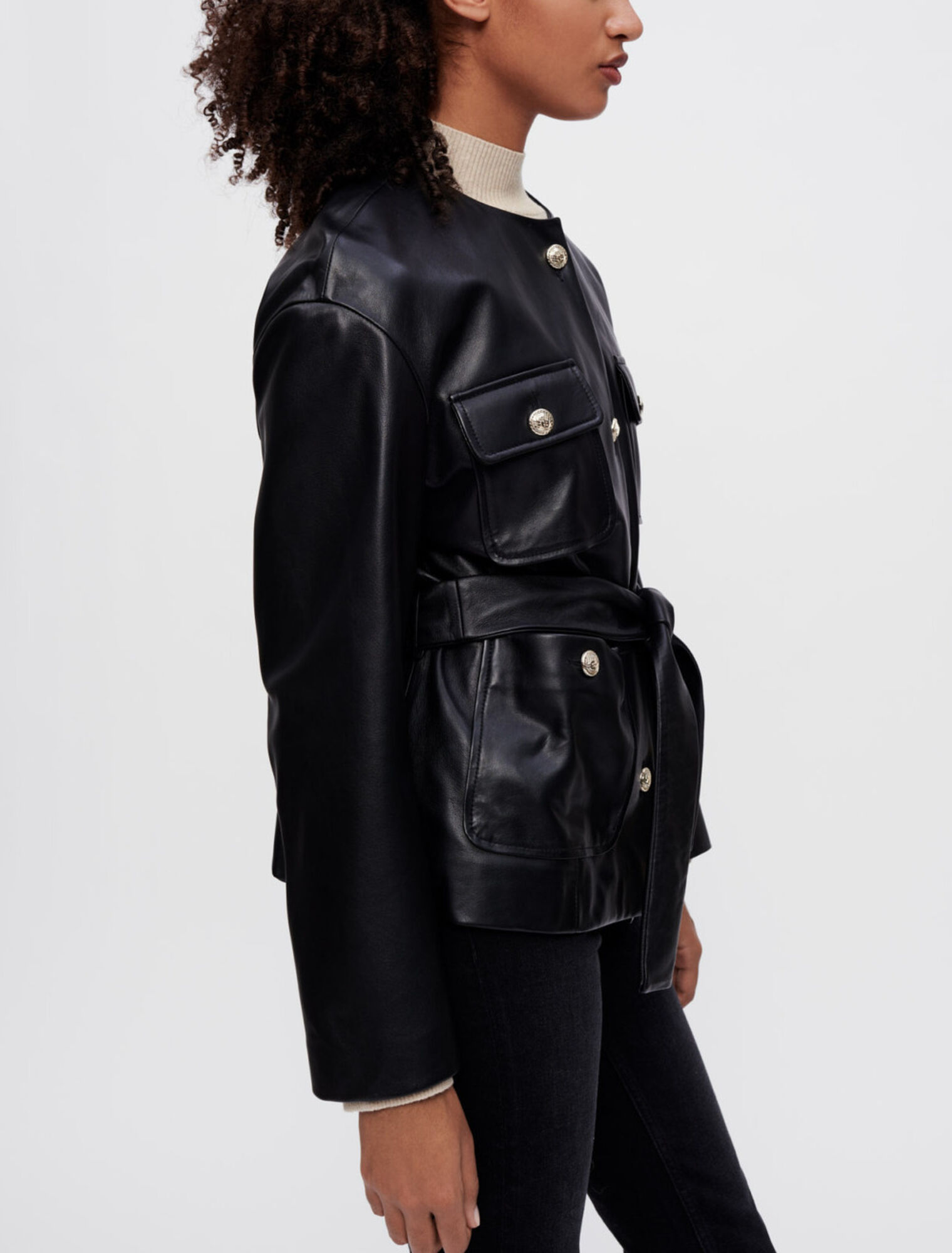 Blousonjacke aus Leder mit 4 Taschen