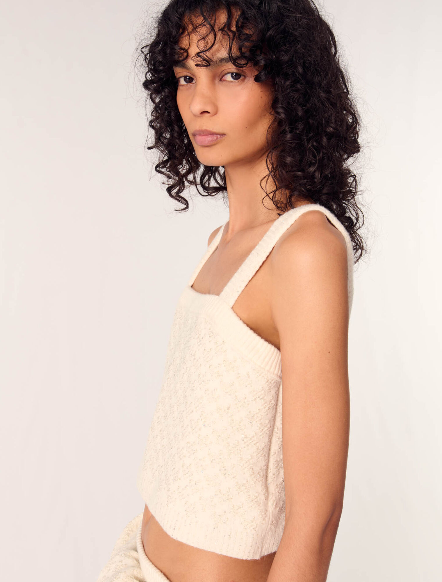 Kurzes Strick-Top mit Tweed-Effekt