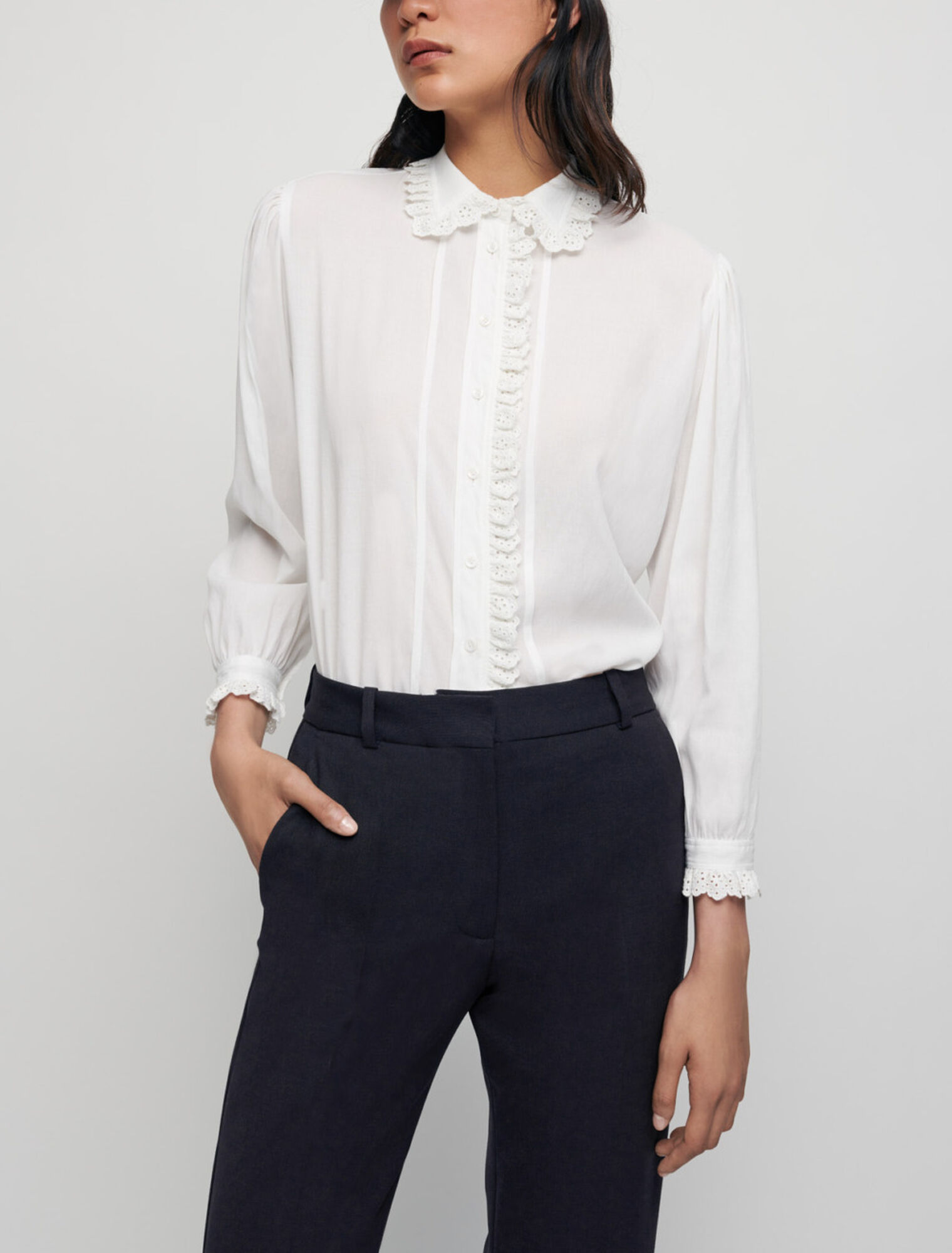 Bluse aus Voile, mit Bubikragen