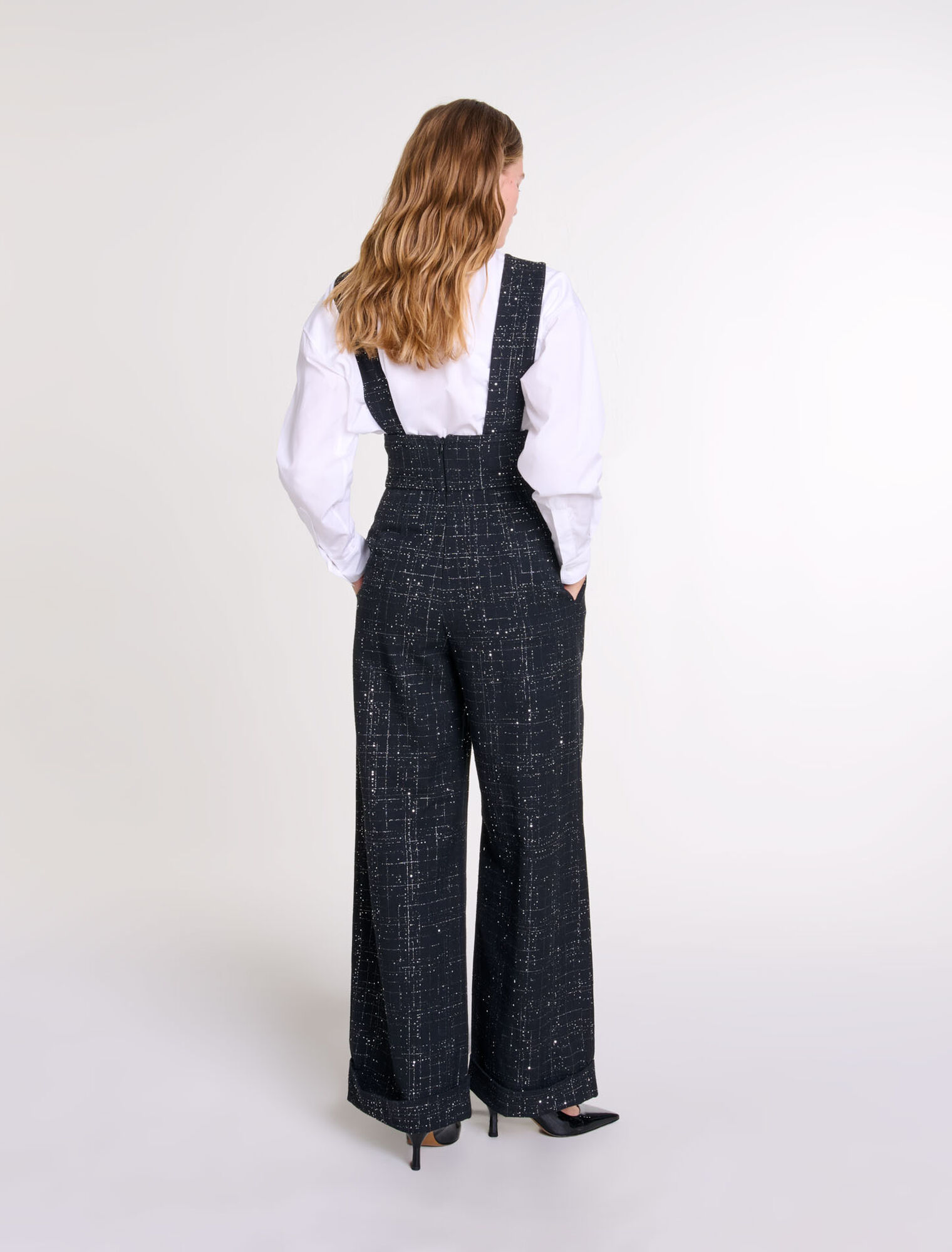 Weite Tweedhose mit Trägern