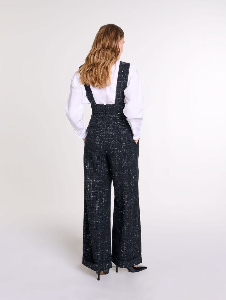 Weite Tweedhose mit Trägern