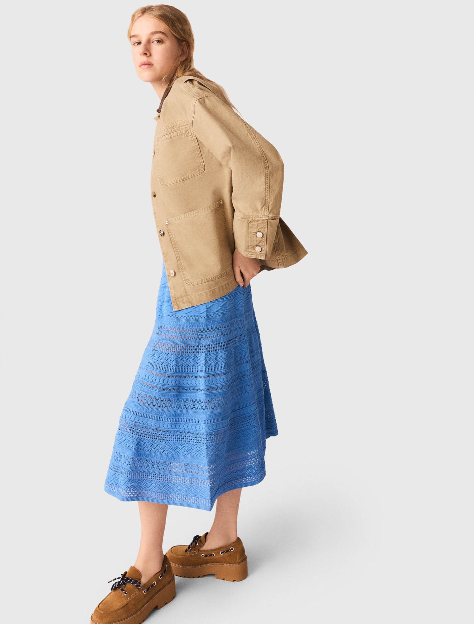 Jeansjacke mit Plissee am R&uuml;cken