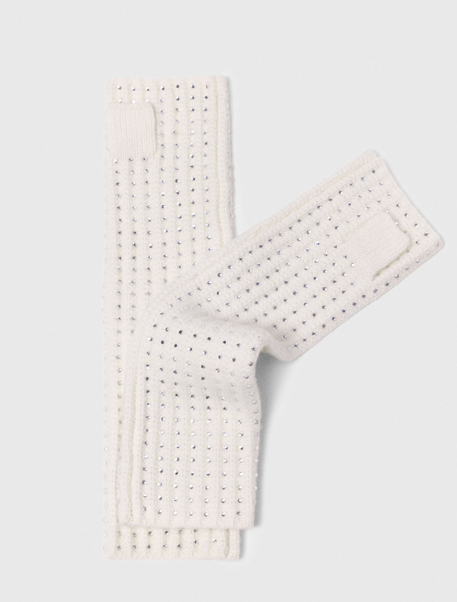 Woll-Halbhandschuhe mit Strass