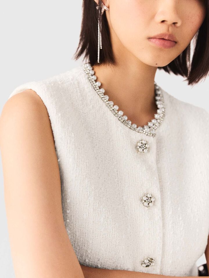 Tweed-Jacke mit Perlenborte