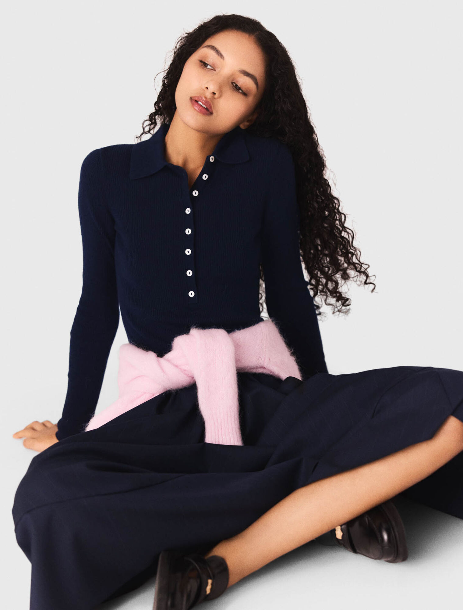 Rippstrickpullover mit Polokragen