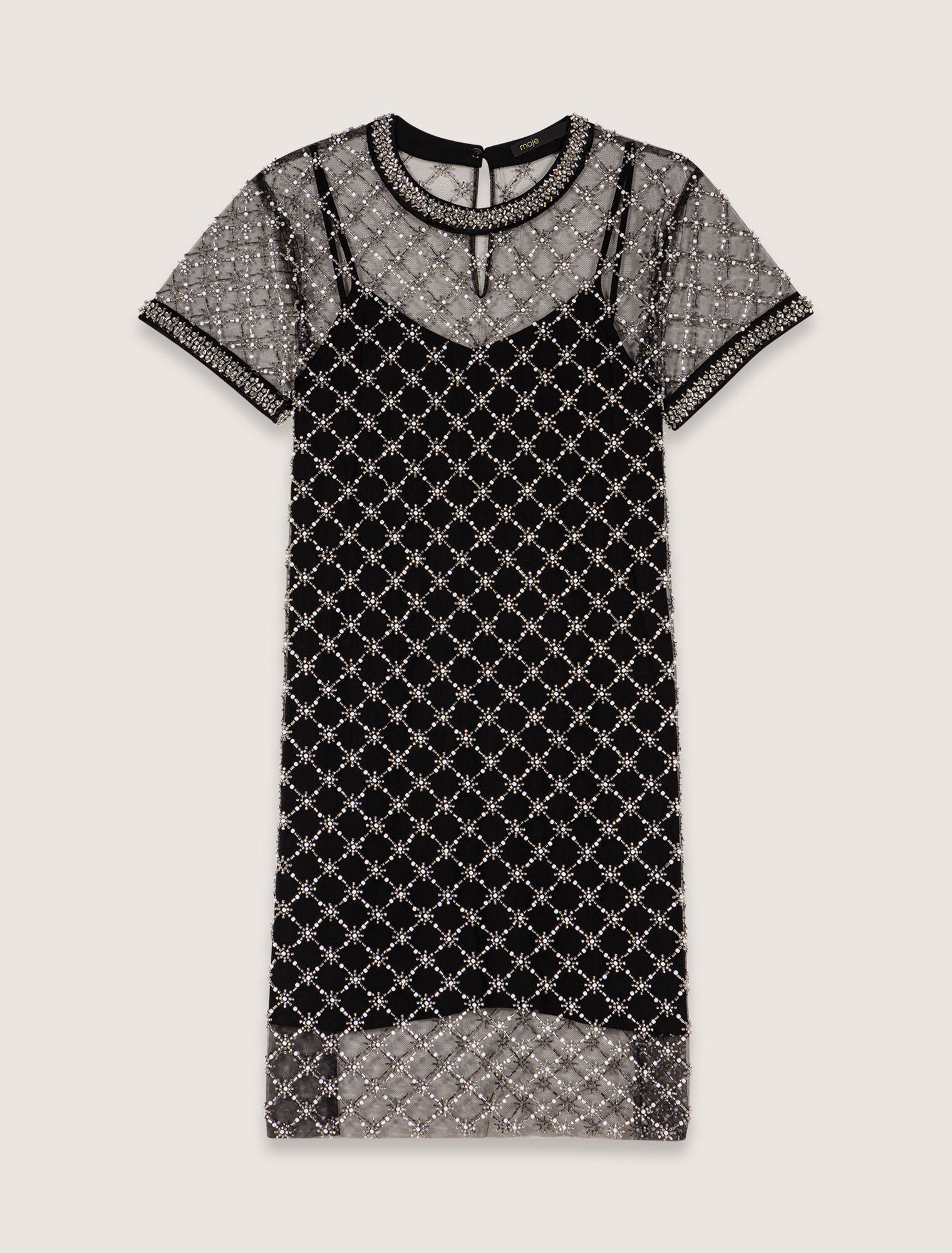 Kurzes Kleid aus besticktem Tüll