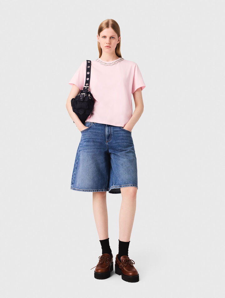 Kurzarm-T-Shirt mit Schmuckkragen