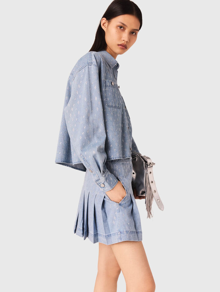 Kurzes Jeanshemd mit Strass