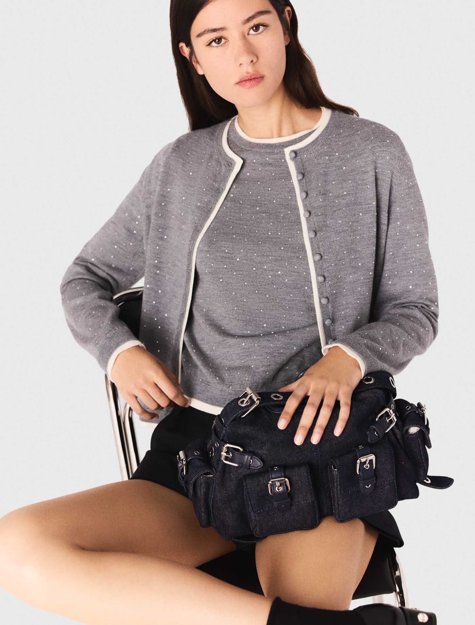 Cardigan aus 100% Wolle mit Strass