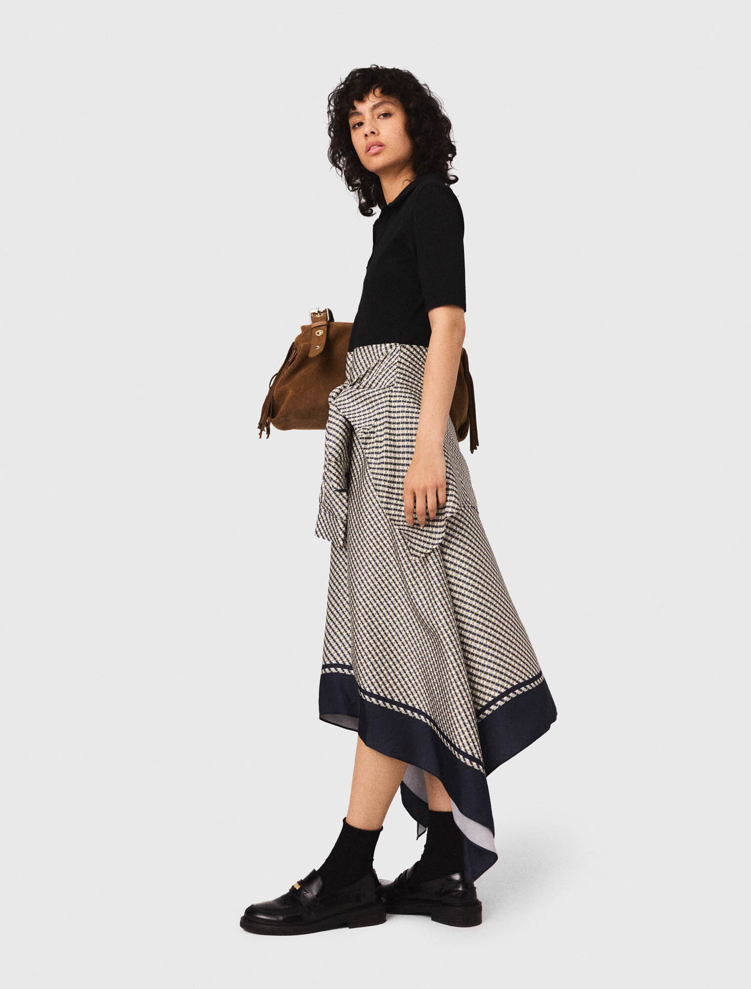 Bi-Material-Kleid mit Print
