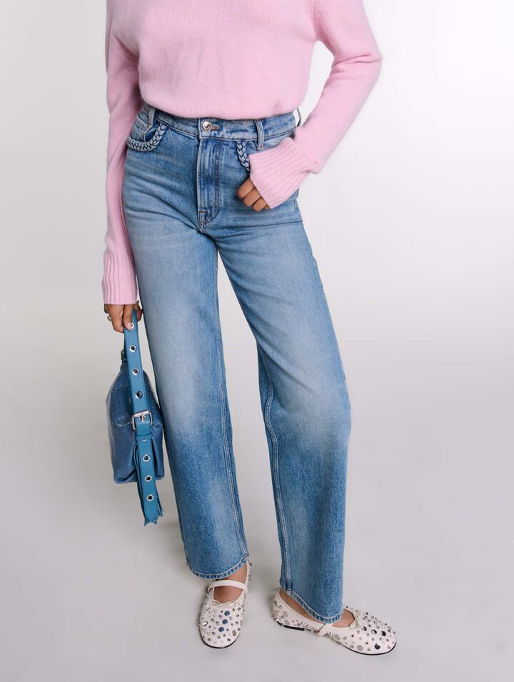 Gerade Jeans mit Flechtdetails