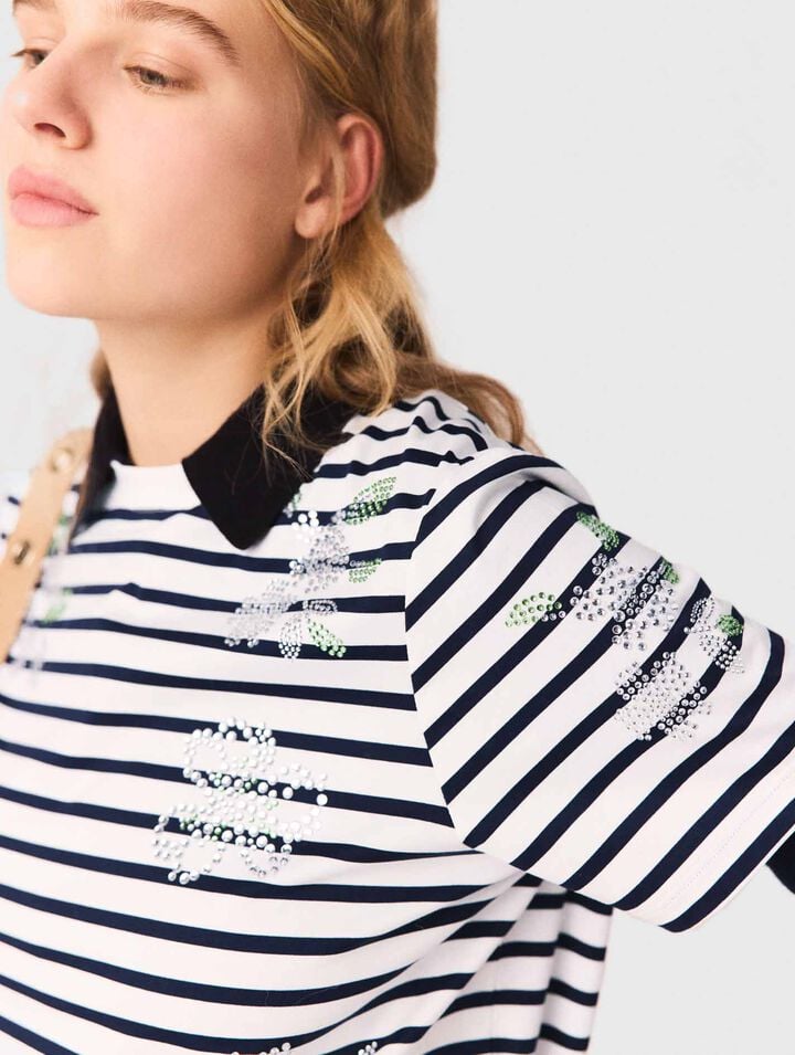 Gestreiftes Shirt mit Strassblumen