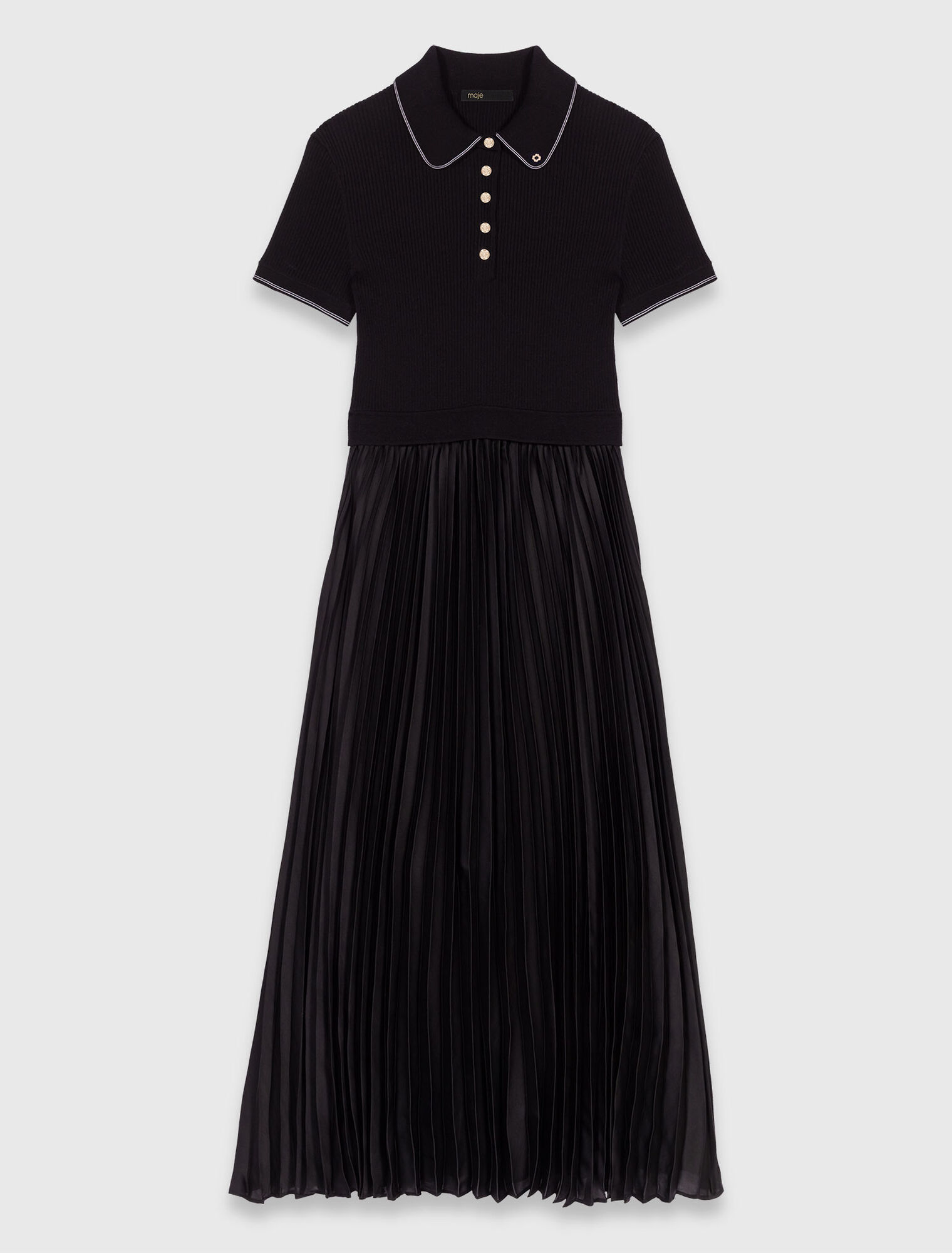 Plissiertes Kleid mit Polo-Kragen