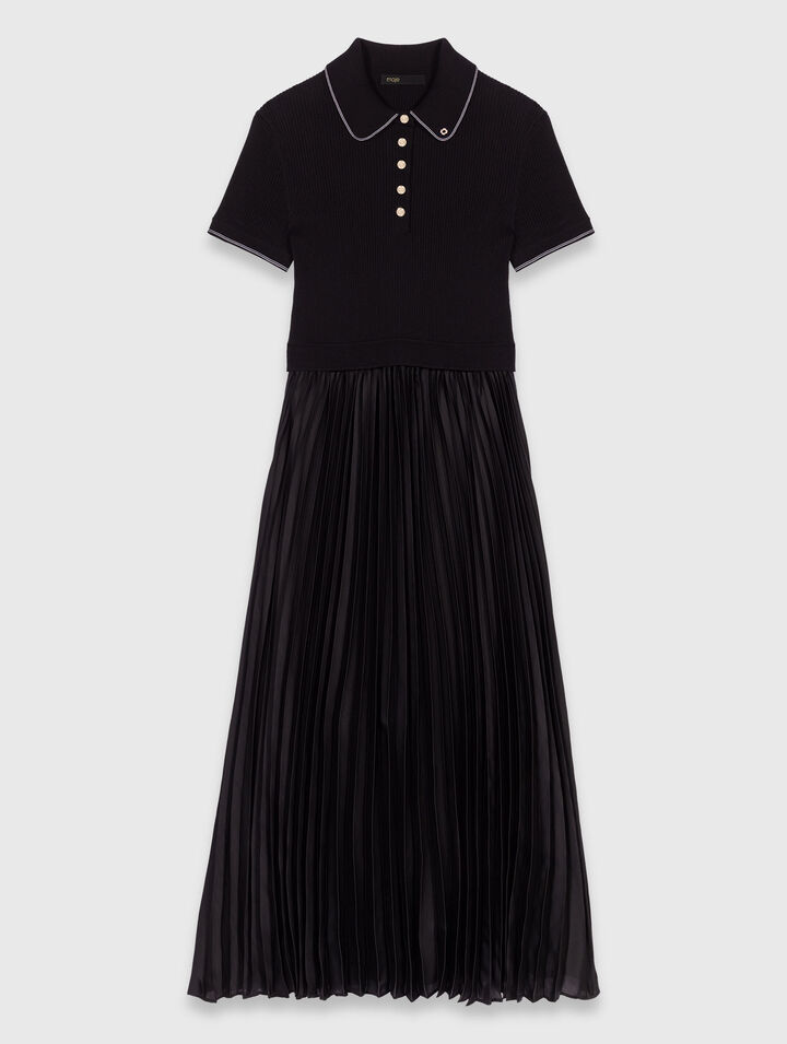 Plissiertes Kleid mit Polo-Kragen