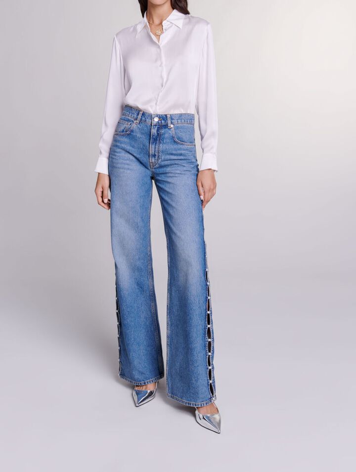 Gerade Jeans Lochmuster und Perlen