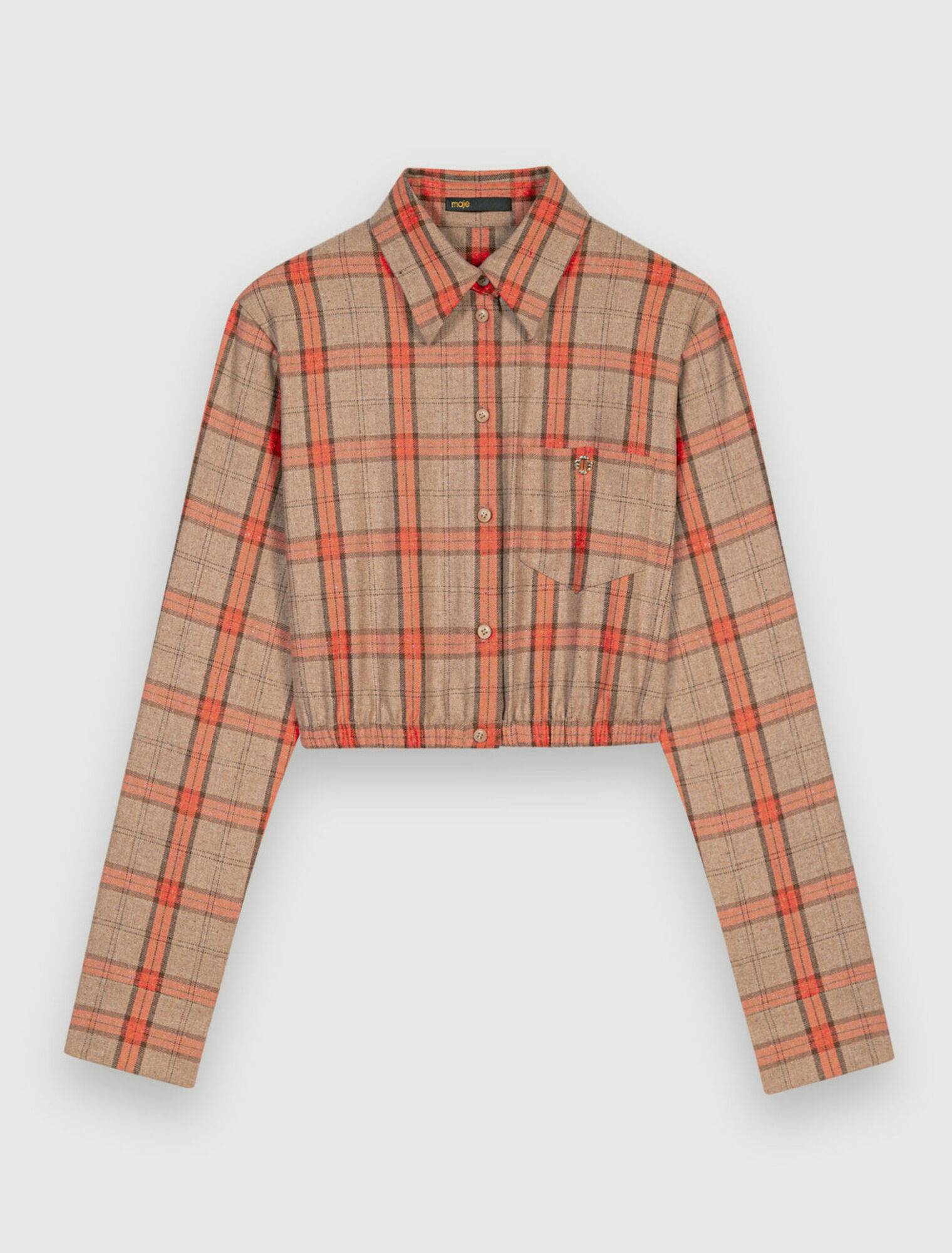 Crop-Hemd mit Karos in Camel und Orange