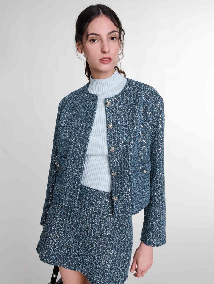 Tweed-Jacke mit Pailletten