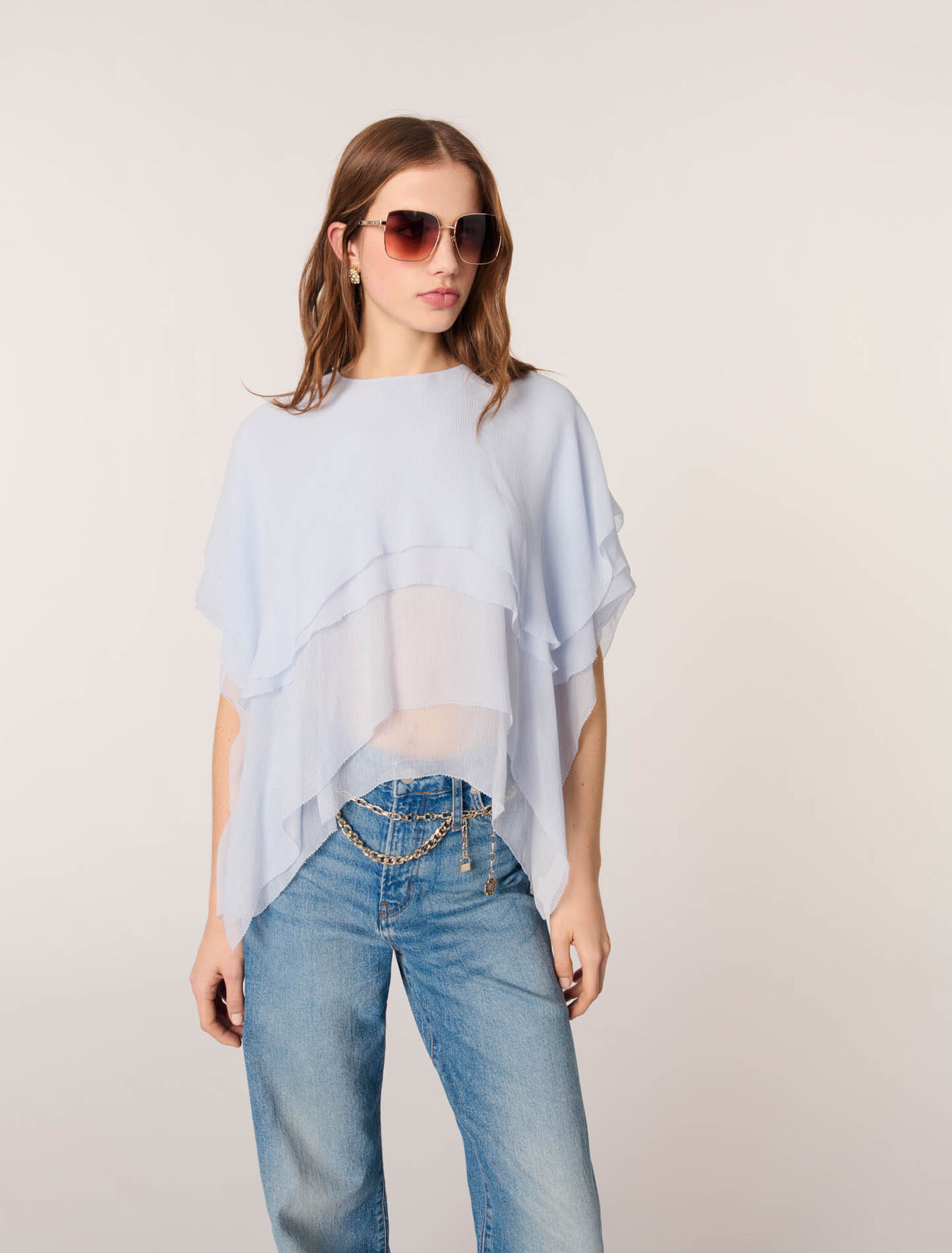 Top aus Musselin mit Volants