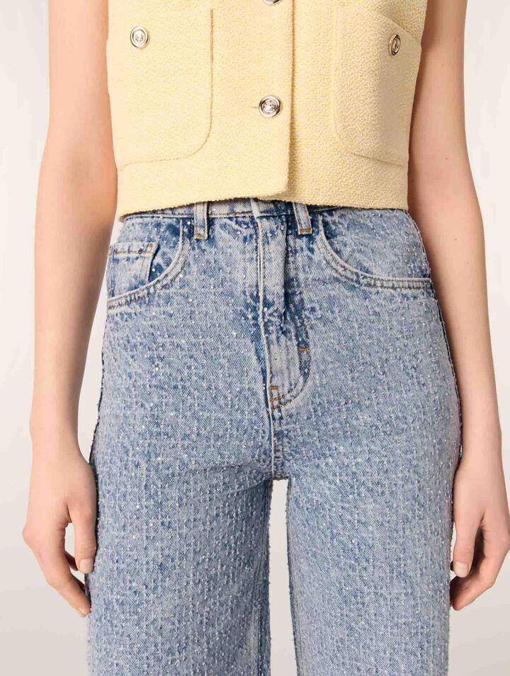 Weite Jeans mit Strassbesatz
