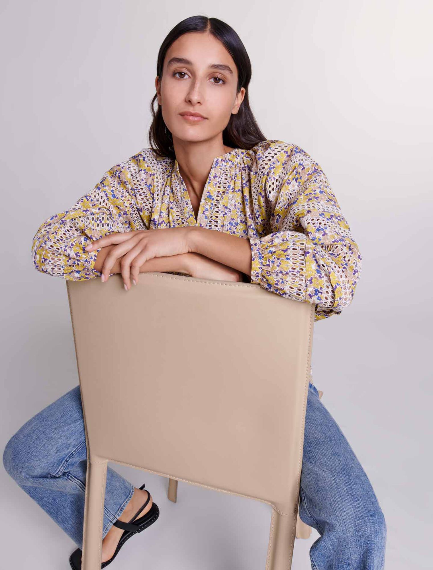Bluse mit Aufdruck und Stickerei