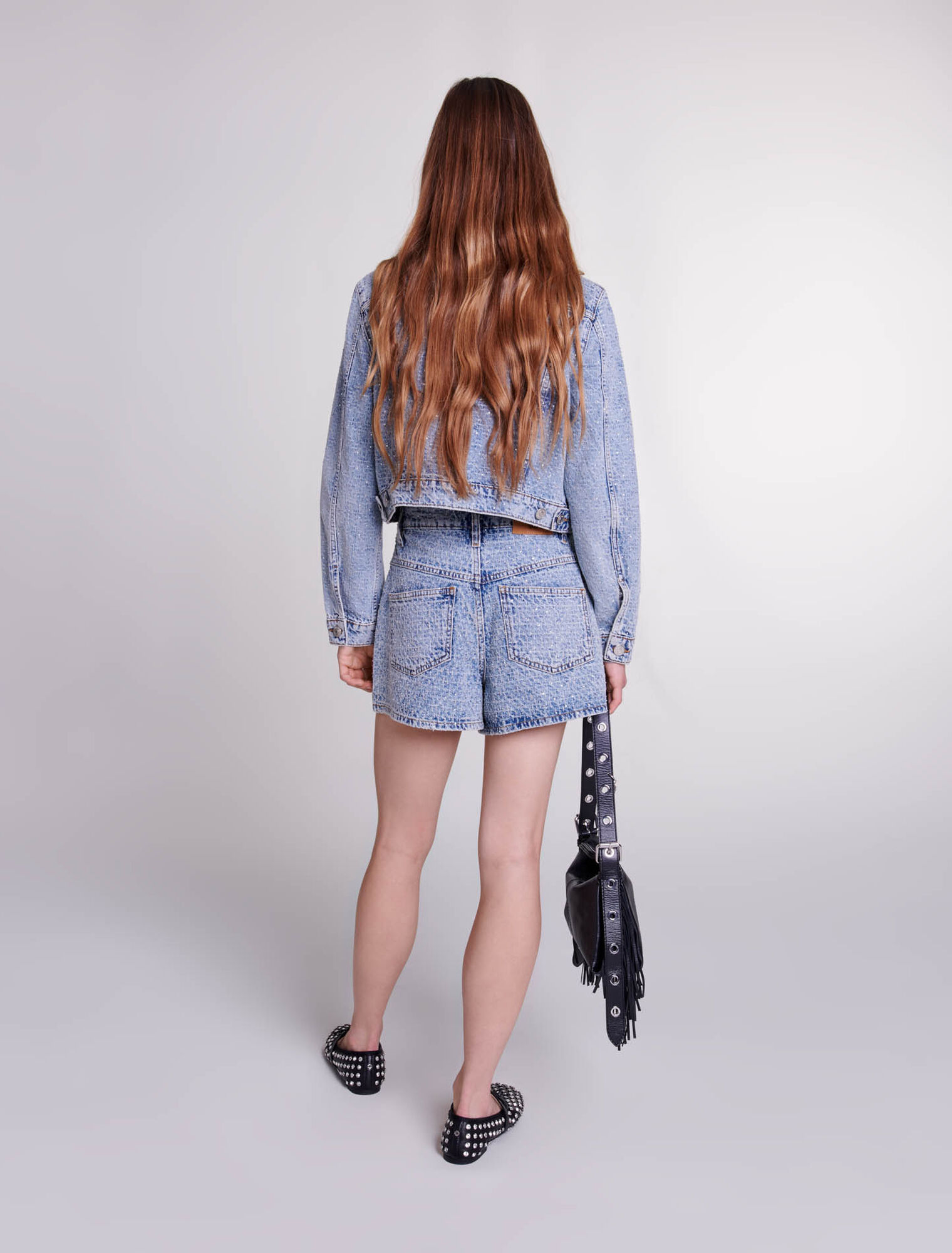 Jeansshorts mit Jacquard & Strass