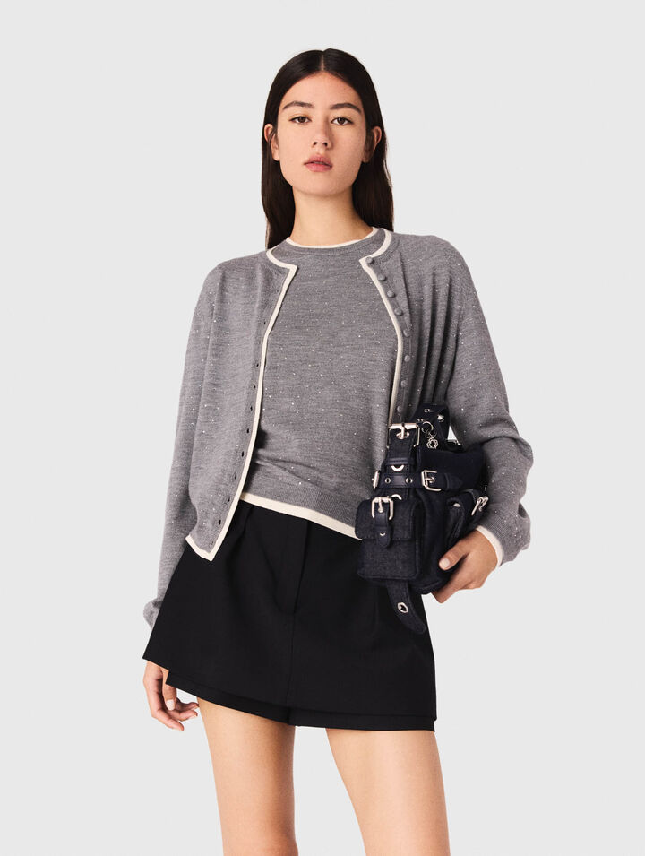 Cardigan aus 100% Wolle mit Strass