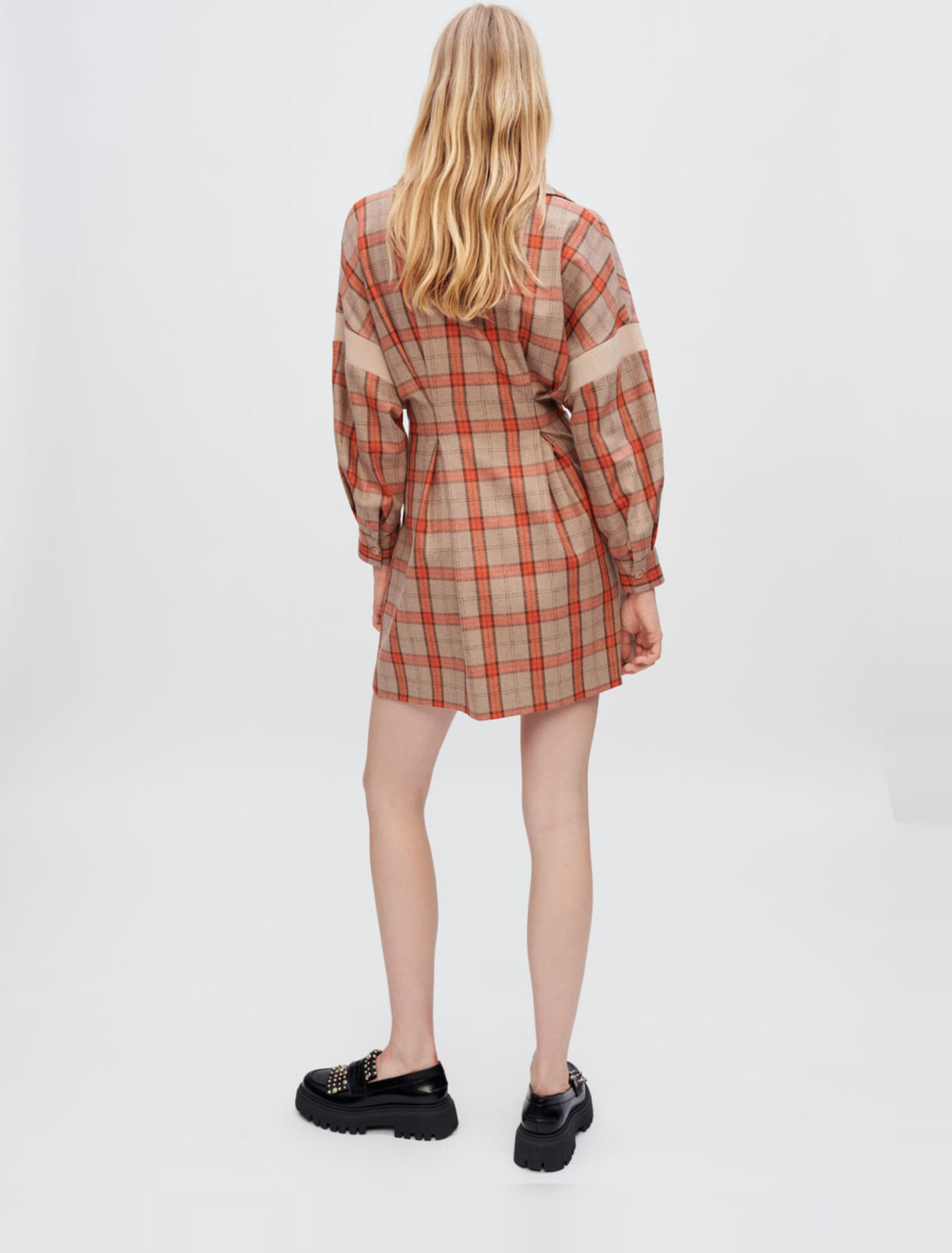 Hemdblusenkleid mit Karos in Orange