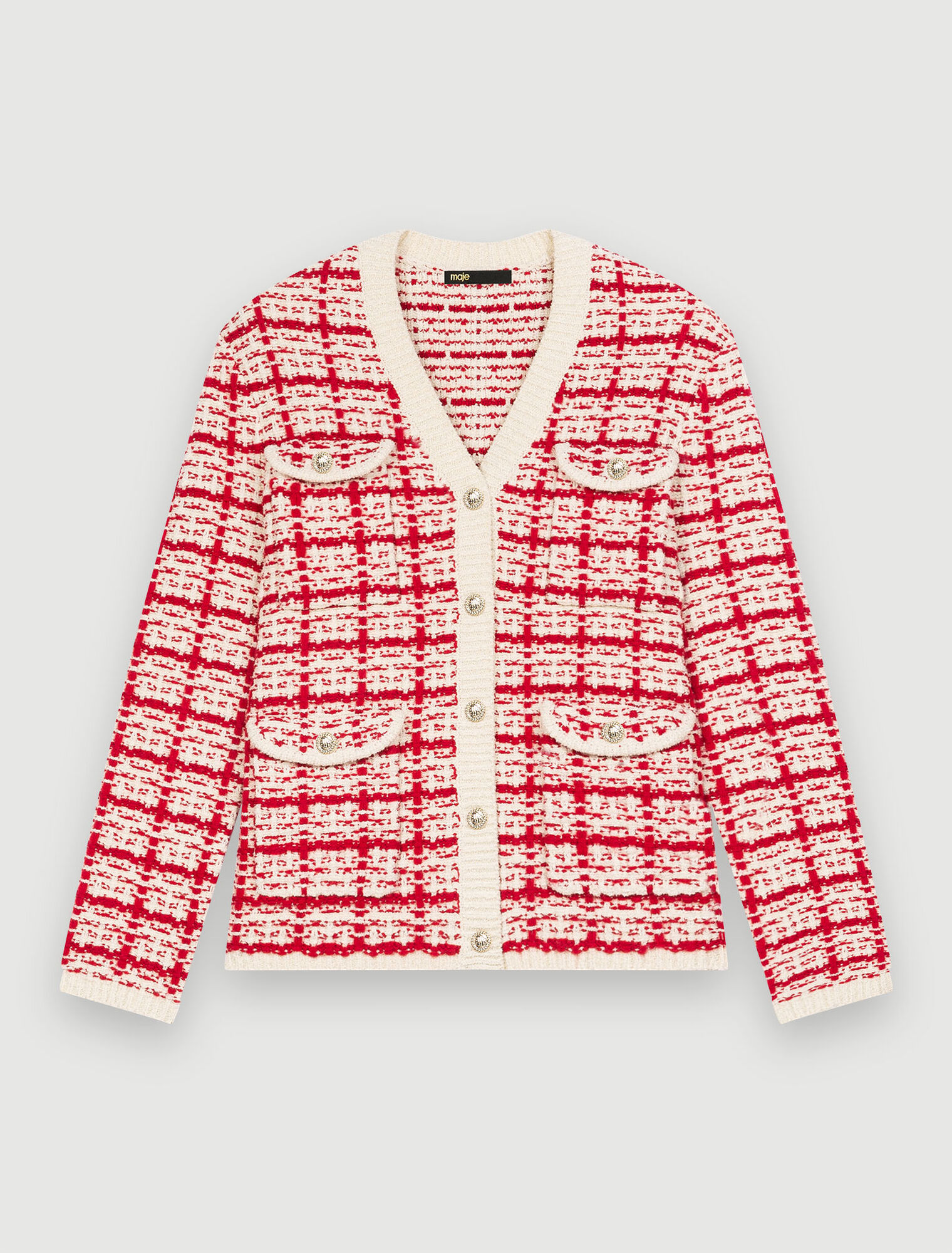 Zweifarbige Strickjacke in Tweed-Optik