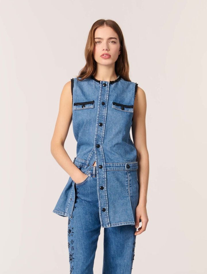 Denimkleid mit bestickten Borten