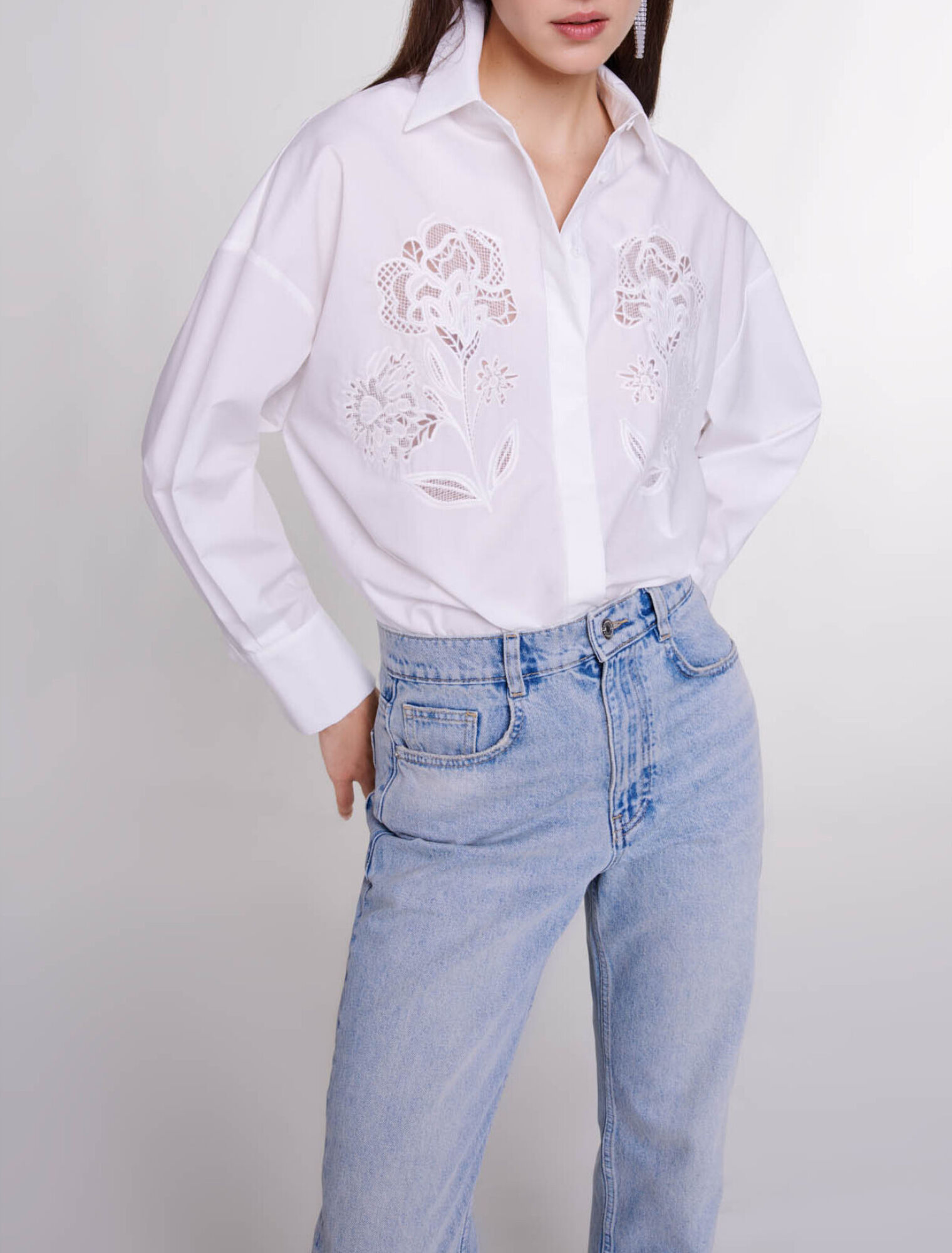 Popelinehemd mit Häkeldetails