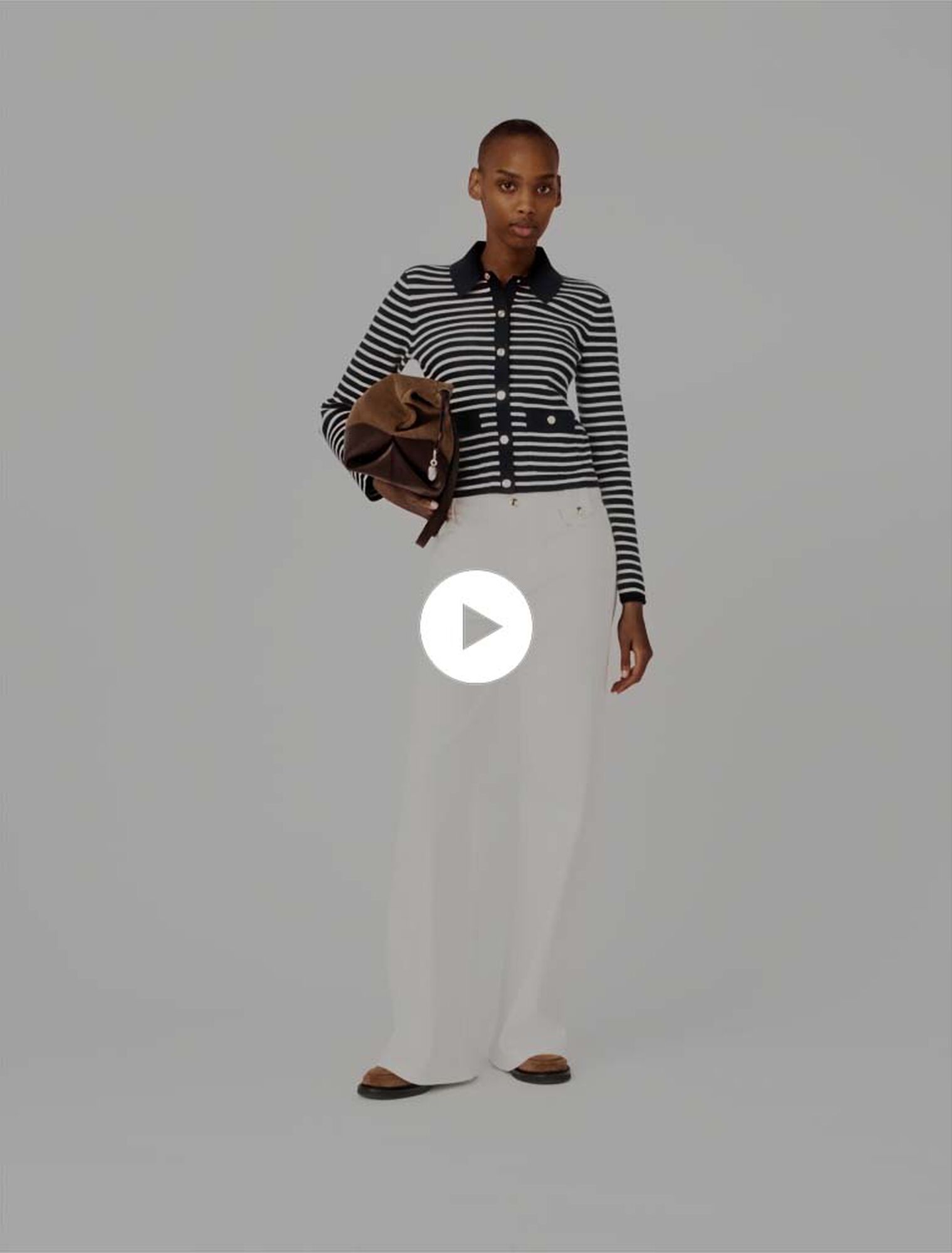 Gestreifter Cardigan mit Polokragen