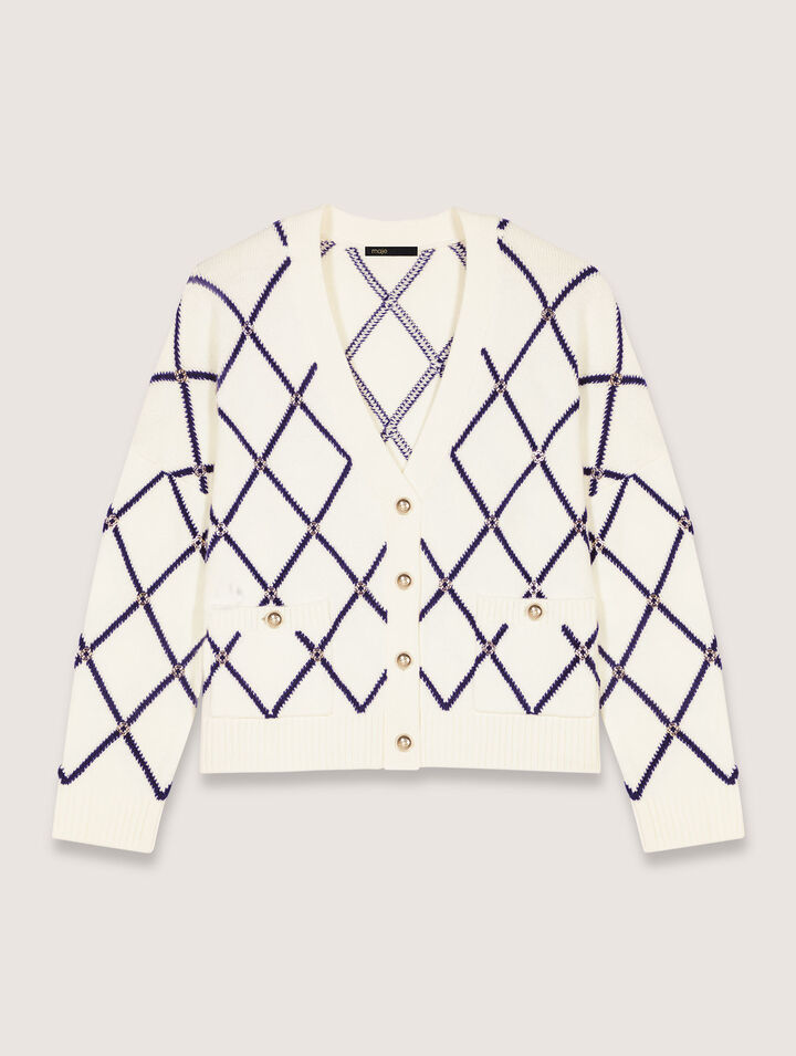 Strick-Cardigan mit Rautenmuster