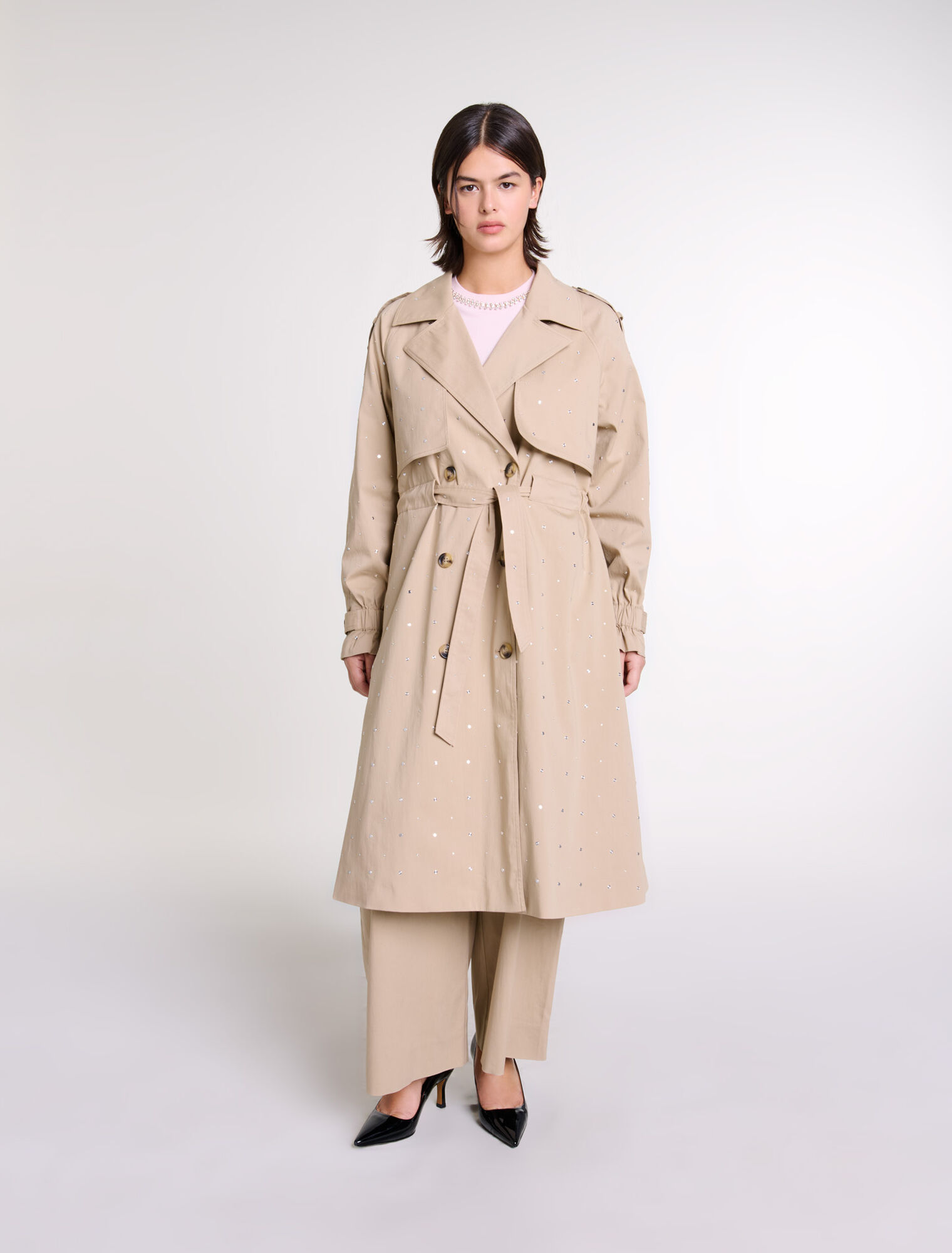 Nieten-Trenchcoat, Stretch-Taille