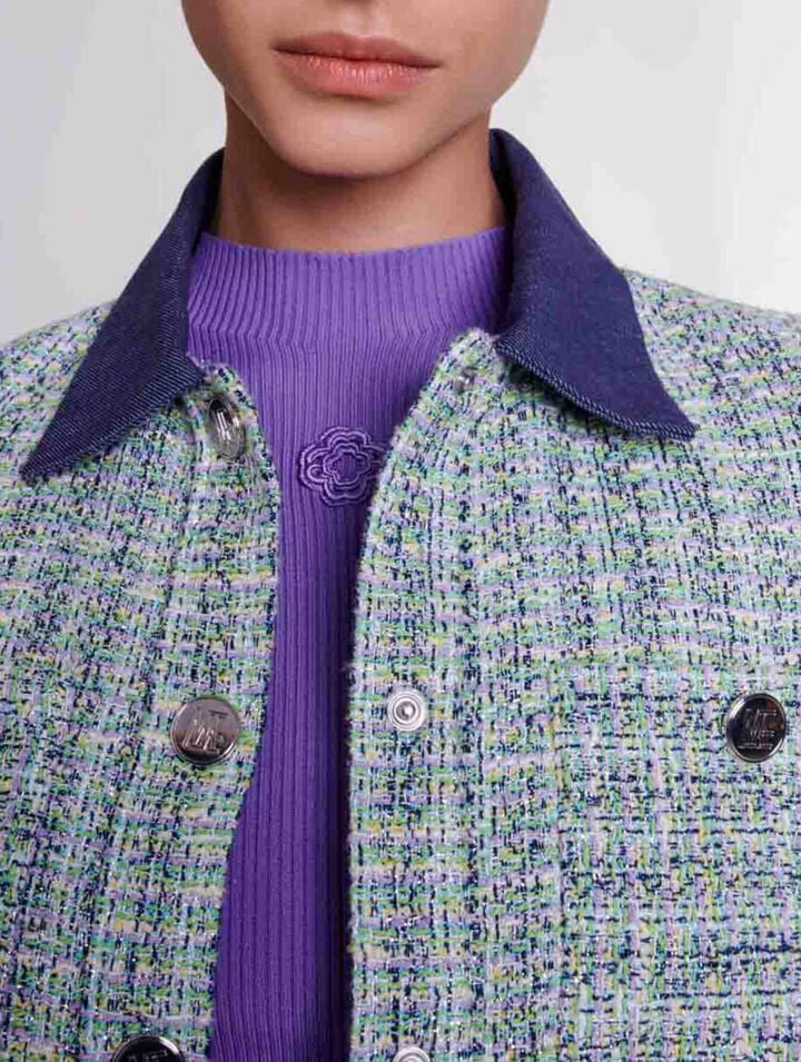 Kurze, kontrastreiche Tweed-Jacke