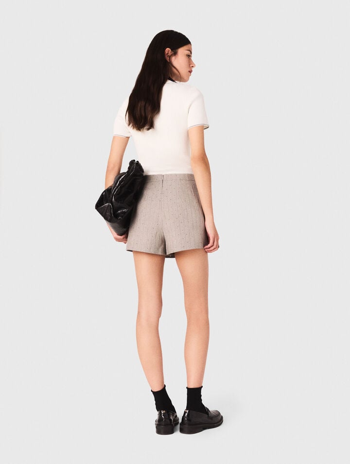 Trompe-l'Œil-Shorts mit Strass