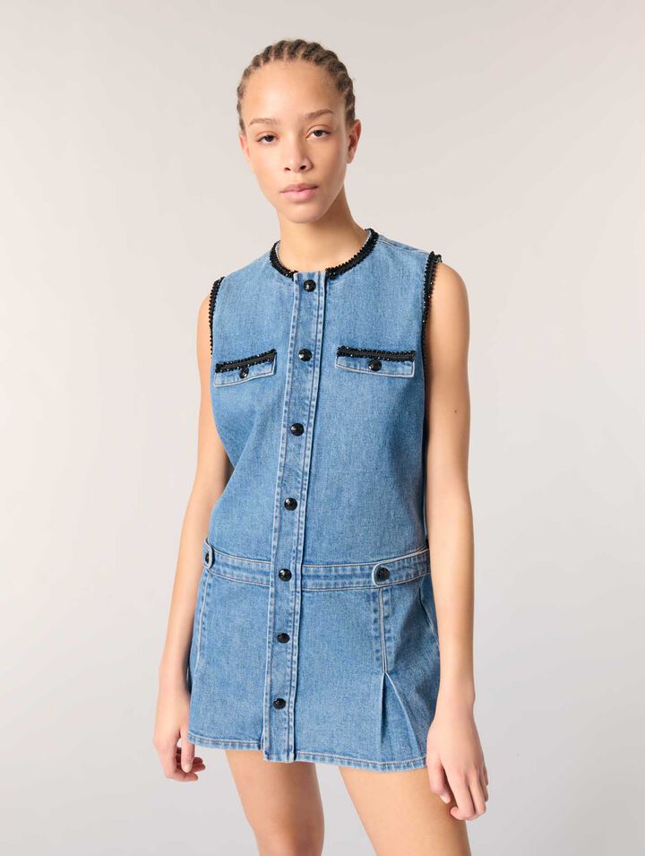 Denimkleid mit bestickten Borten