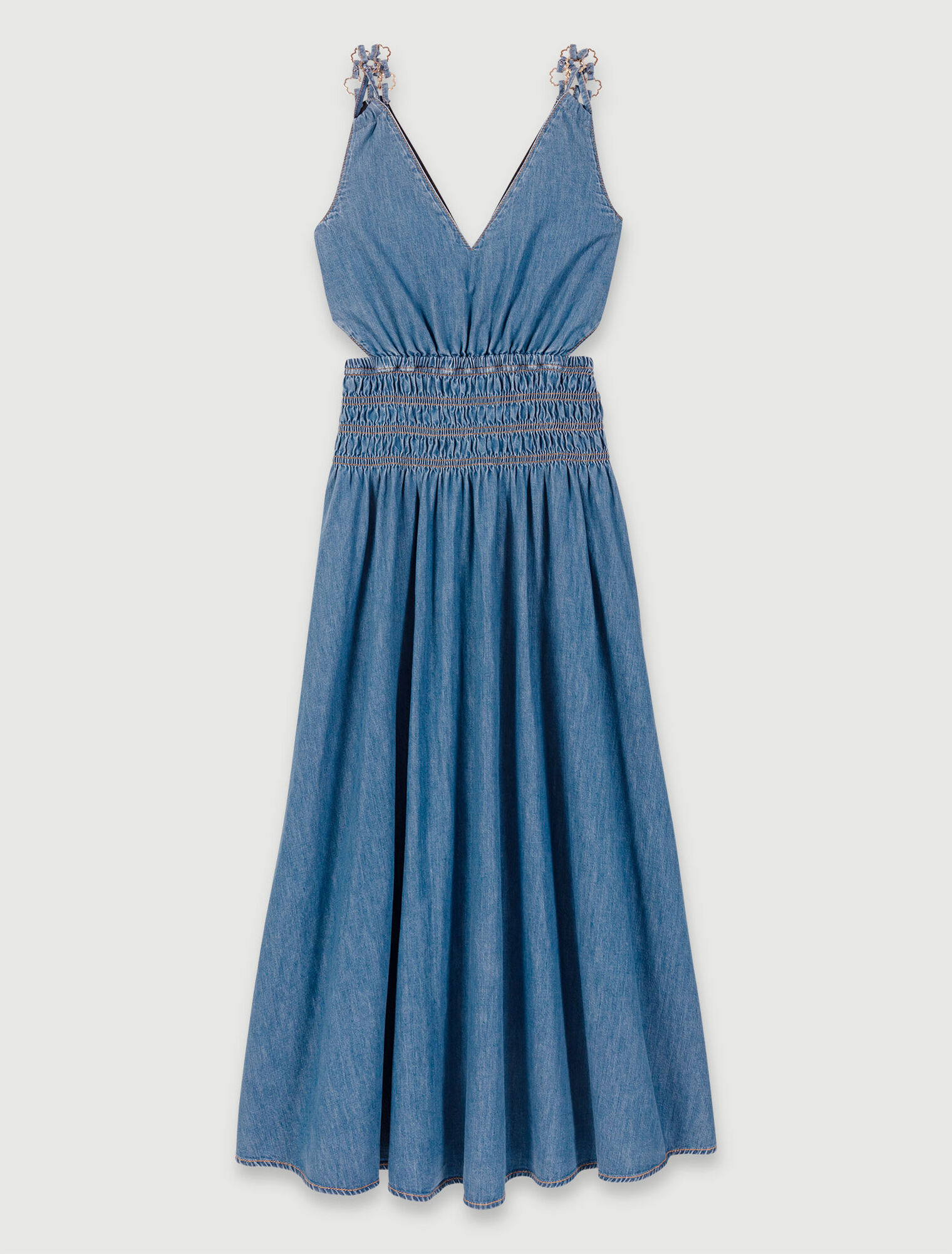 Langes Jeanskleid mit Cut-outs