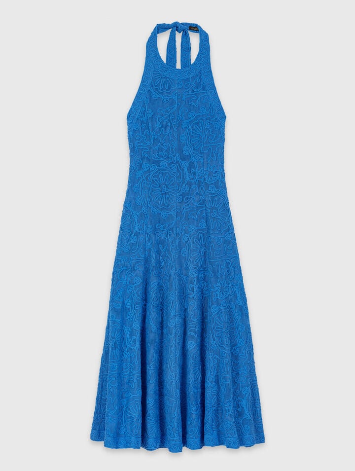 Langes r&uuml;ckenfreies Guipure-Kleid